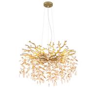Suspension Luminaire Pendante Dorée Mate Avec Cristaux De Verre H 120 Cm