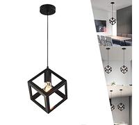 Suspension Luminaire Plafonniers Modernes Lustre E27 Cube Géométrique Lampe de Plafond carrés en Métal Rétro Lampes encastrées pour Chambre Salon Restaurant Salle à manger, Noir