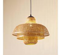 Suspension luminaire Rasmina Lucande, dimmable, bois clair, Salon / Salle à manger, Bambou, Maison de campagne / Rustique, Suspension