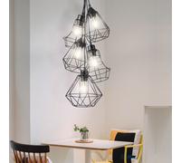 Suspension Luminaire Salle À Manger Plafonnier 5 Flammes E27 Noir Mat Grille