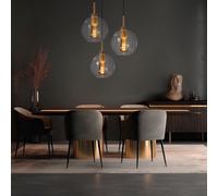 Suspension Luminaire Suspendu Boule de Verre 3 à Flammes Laiton H 120cm