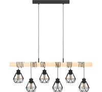 Suspension Luminaire Townshend 5,Lustre À 6 Lampes Au Design Vintage Et Industriel,Abat-Jour Suspendus Rétro En Acier Noir Et En Bois,Douille E27