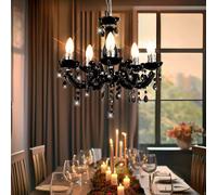 Suspension Lustre 5 Braises Salle À Manger Cristal Noir Chrome