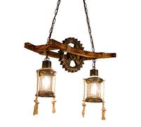 Suspension Lustre En Bois Pendentif Lumière Antique E27 Salle À Manger Lustre Vintage Corde De Chanvre Loft Industriel Rétro Rustique Hauteur Réglable Salon Chambre Bar Bureau Cuisine