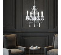 Suspension Lustre Lampe À Pendre 5-Flammes E14 Design Cristaux Clairs Blanc