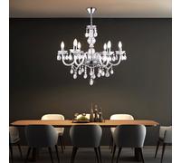 Suspension Lustre Lampe À Pendre 6 Braises E14 Cristal Transparent Chrome