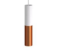 Suspension Made in Italy avec câble Textile et Double Abat-Jour Tub-E14 - avec Ampoule, Blanc Mat - Cuivre satiné