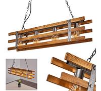 Suspension Mallard en bois et métal argenté, lampe pendante à hauteur ajustable, style industriel, idéal au dessus d'une table rétro, pour 4 ampoule E27 max 28 Watt, compatible LED