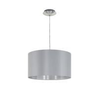 Eglo Suspension Maserlo, lampe suspendue textile 1 flamme, suspension en acier et tissu, couleur : nickel mat, gris, argent, douille : E27, Ø : 38 cm