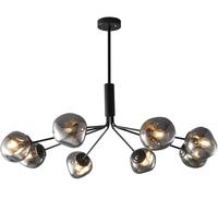 Suspension médiévale, Verre Gris fumé irrégulier, Suspension Industrielle Semi-encastrée Tout cuivre Noir Mat, idéale pour Chambre, Salle à Manger, Cuisine et Salon