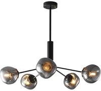 Suspension médiévale, Verre Gris fumé irrégulier, Suspension Industrielle Semi-encastrée Tout cuivre Noir Mat, idéale pour Chambre, Salle à Manger, Cuisine et Salon
