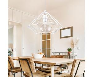 Suspension métal blanc salle à manger suspension vintage lampe cage lampe salon plafonnier, forme grille, 1x E27, DxH 33x100 cm