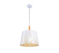 Suspension Métal Bois Ronde Ø 35 Cm Blanc Naturel Scandinave E27