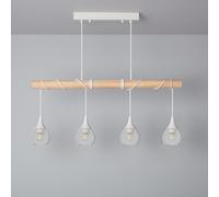 LEDKIA LIGHTING - Suspension Métal et Bois Monah | Design Scandinave | Utilise Ampoules LED E27 | Câble Réglable | Pour Intérieur, Blanc, Bois