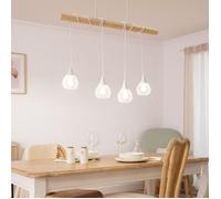 LEDKIA LIGHTING - Suspension Métal et Bois Monah | Design Scandinave | Utilise Ampoules LED E27 | Câble Réglable | Pour Intérieur, Blanc, Bois