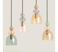 LEDKIA LIGHTING - Suspension Métal et Verre Baudelaire | Design Vintage Élégant | Compatible Ampoules LED E14 | Câble Réglable | Usage Polyvalent, Rose, Verre