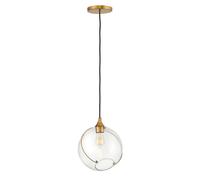 Suspension Métal Verre E27 D: 27,4 Cm En Laiton Antique Boule