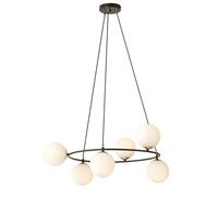 Suspension Métal Verre H: Max. 100 Cm En Noir Blanc Or E14 6-Flamme