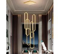 Suspension moderne en aluminium géométrique pour escalier Lustre LED à intensité variable avec hauteur réglable Idéal pour table à manger Salon Chambre Villa Hôtel Grand plafonnier combiné Beauty