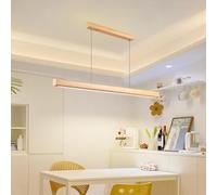 Suspension Moderne en Bois LED Dimmable pour Salle à Manger - Design Linéaire avec Télécommande (Bois, L80cm)