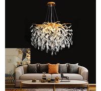 Suspension Moderne en Cristal avec Branches d'arbre et Gouttes de Pluie, luminaire de Plafond Rond de Luxe à 9 Pampilles pour Salle à Manger, Chambre à Coucher, Salon, entrée, 60 cm