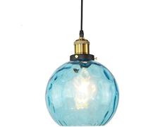 Suspension Moderne en Verre Bleu, Boule Ondulée, Plafonnier, Abat-Jour en Verre Soufflé à La Main, Mini Globe, Luminaire Suspendu pour îlot De Cuisine, Salle à Manger, Comptoir, Ba, 20cm/8in