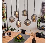 Suspension moderne - HOFSTEIN - Ambrogio - Métal et verre noir/fumé - 6 ampoules E14 - Hauteur 128 cm