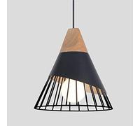 Suspension Moderne Industrielle Bois Suspension Luminaire Abat-Jour En Métal Plafonnier E27 Lustre Simple cage Créatif Réglable Pendante Fer Pour Salon Chambre Salle À Manger Cuisine Salon (Negro)