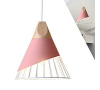 Suspension Moderne Industrielle Bois Suspension Luminaire Abat-Jour En Métal Plafonnier E27 Lustre Simple cage Créatif Réglable Pendante Fer Pour Salon Chambre Salle À Manger Cuisine Salon (rose)