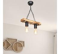 Suspension Moderne Luminaire Intérieur en Métal Bois Massif Corde de Jute 2 x E27 Hauteur 44 cm Noir Naturel