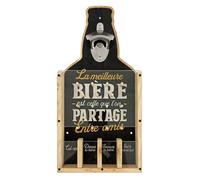 Suspension murale en bois avec décapsuleur et jeu de capsules 35 x 18 x 4,5 cm