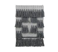 Suspension Murale Moderne et Boho Tissé Main avec Pompons en Coton Gris Jiwa
