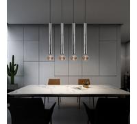 Suspension nickel mat, suspension design 4 lumières, hauteur réglable, métal scandinave, 4 douilles E27, LxHxP 70x150x9cm