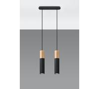Suspension Noire Métal Bois Scandinave 2-Flmg GU10 WAYNELLE
