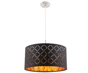 Suspension noire table à manger suspension lampe de salon moderne, abat-jour textile rond, métal doré, DxH 40x140 cm