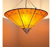 Suspension orientale - En forme de cône - Orange - 50 x 45 cm (diamètre x hauteur) - Lampe au henné marocain - En cuir véritable - À suspendre au-dessus de la table - 210225