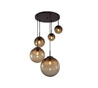 Suspension originale à 5 ampoules avec boules en verre ambré