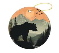 Suspension Ours Et Montagnes Est Paysage Faune Animal Ours Montagnes Décorations Céramique Noël Suspendu pour Maison Fête Bureau