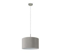 Eglo Lustre PASTERI, suspension en textile à flamme, lampe pendante en acier et tissu, couleur : nickel mat, gris, douille : E27, Ø : 38 cm