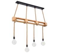 Suspension plafond 4 flammes poutres en bois corde de chanvre suspension lampe suspension, 4x E27, LxPxH 120x10x120cm, salon salle à manger