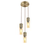 Suspension Plafonnier à 3 lampes Lampe à suspension en métal et verre Suspension, 3x E27, métal laiton verre couleur ambre, 30x150cm, salon chambre