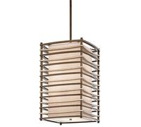 Suspension Plafonnier Lampe À Pendre Bois Lin Verre Bronze D 40,6 Cm 4 Flammes
