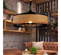 Suspension Plafonnier Rustique Corde de Chanvre Lampe Suspendue Cage en Fer Industriel E27 Lampe Corde Vintage Loft Lustre Salon Chambre Cuisine Bars ing Rond s