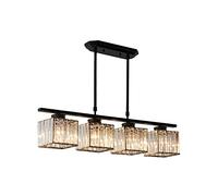 Suspension Plafonnier Suspendu Modernisme Carré Clair Cristal À Facettes Verre 4 Lumières E26 Éclairage pour Salle À Manger Salon Chambre Hôtel Restaurant, Couleur: Noir