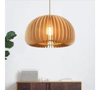 Suspension plissée en forme de citrouille en bois vintage Lustre en bambou simple Plafonnier Plafonnier pour chambre à coucher, salle à manger, couloir, 7,1 ''