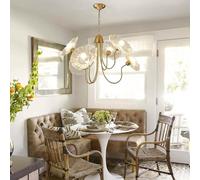 Suspension pour îlot de Cuisine, 6 lumières, Lustre Nordique Moderne, Lampe Suspendue en Verre Feuille de Lotus, luminaire Suspendu, Style Classique f