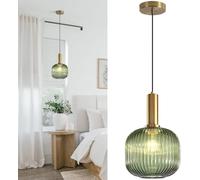 Suspension pour îlot de Cuisine, Lustre en Verre, Suspension Vintage dorée, Hauteur réglable, Abat-Jour en Verre Vert, Lampe décorative Moderne et RAF