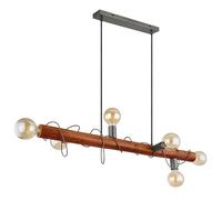 Suspension poutre en bois lampe de salle à manger lampe suspendue en bois réglable en hauteur, métal, 6x douilles E27, LxlxH 100x20x120 cm