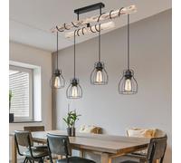 Suspension poutre en bois lampe en bois lampe de salle à manger à 4 lampes suspension réglable en hauteur, métal noir, 4x douilles E27, LxlxH 90x14x100 cm