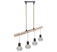 Suspension poutre en bois naturel Suspension cage noir Suspension bois style campagnard, noir, 4x douilles E27, LxlxH 100x15x120 cm